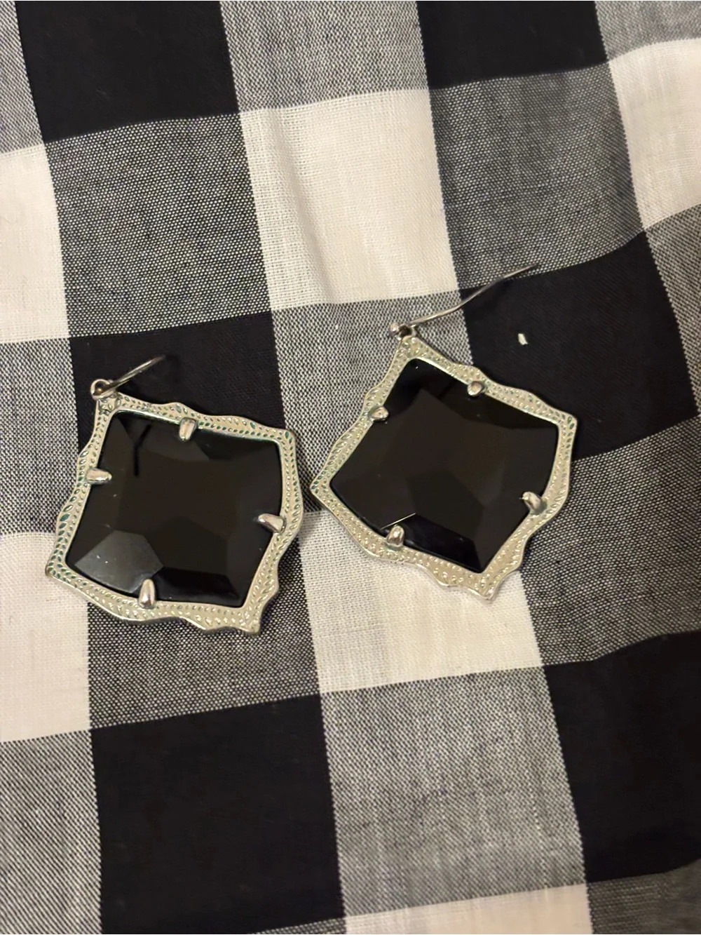 Kendra Scott Black Faceted Drop Earrings with Silver Frame
